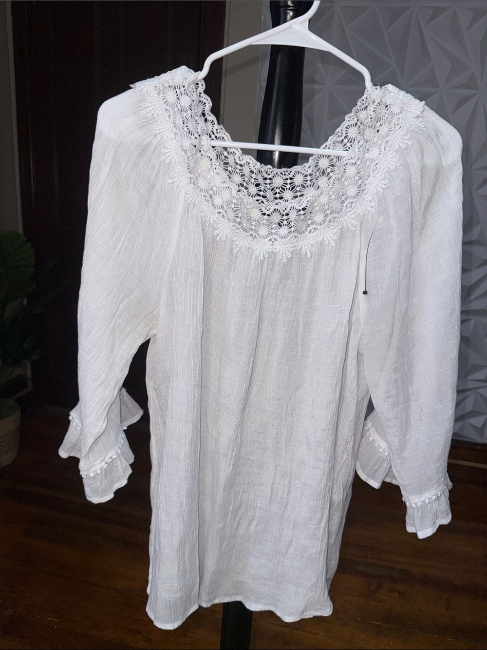 Zac & Rachel White Crochet-Trim Peasant Tunic